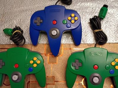 Nintendo 64 N64 Original Green Blue Controller Lot of 3 - Retro Gaming Controllers