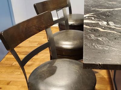 Set of 3 - Swivel, Metal/Wood Cushioned Bar Stools