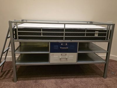 Twin Junior Loft Bed with Shelves & Storage Drawers – Metal Frame
