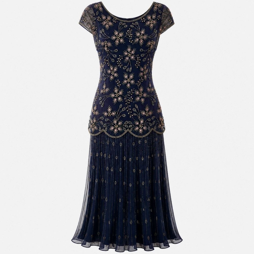 Beaded navy blue formal gown