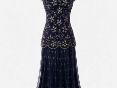Beaded navy blue formal gown