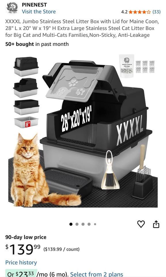 XXXXL Stainless Steel Litter Box with Lid