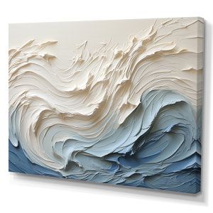 NEW 30x40 Abstract Wall Art Canvas - Blue and Beige Swirl Design