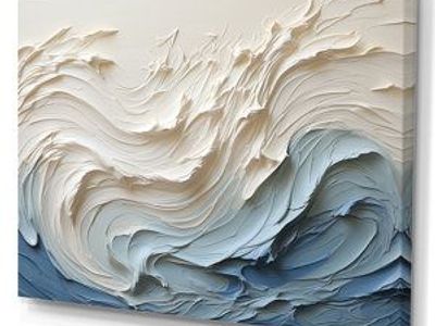 NEW 30x40 Abstract Wall Art Canvas - Blue and Beige Swirl Design