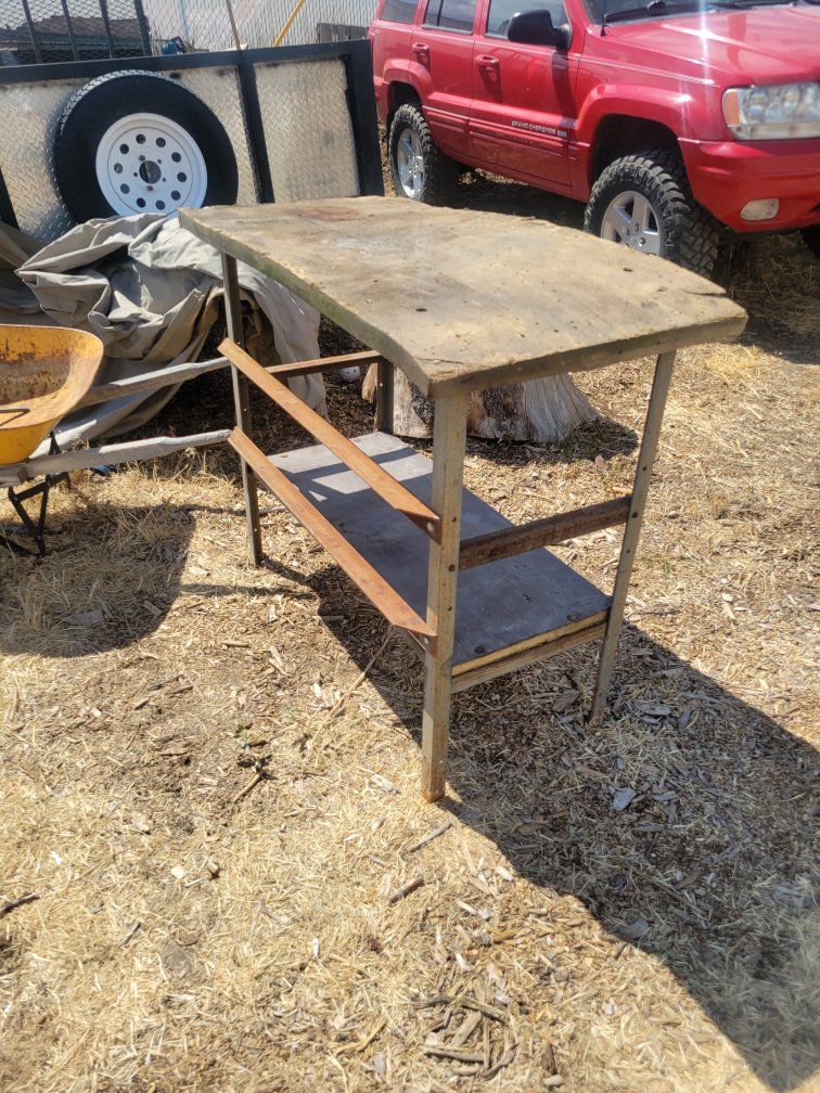 Sturdy Metal Workbench with Lower Shelf - Used Shop or Garage Table