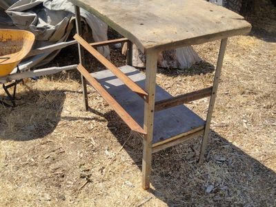 Sturdy Metal Workbench with Lower Shelf - Used Shop or Garage Table