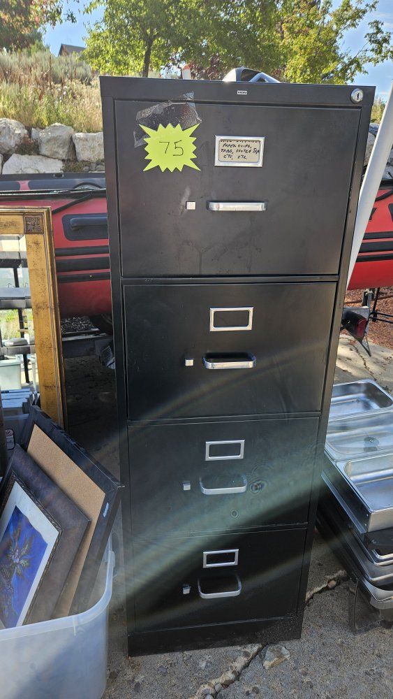 4-Drawer Vertical Filing Cabinet - Black Metal Office Storage, Used but no scratches or dings...very heavy duty