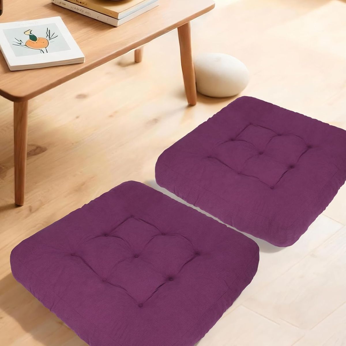NEW 22x22 Meditation Floor Pillow Set of 2, Tufted Corduroy Cushion, Purple