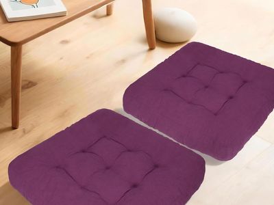 NEW 22x22 Meditation Floor Pillow Set of 2, Tufted Corduroy Cushion, Purple