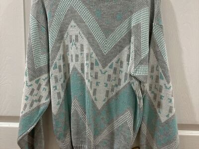 Turquoise,Gray & White Pattern Sweater