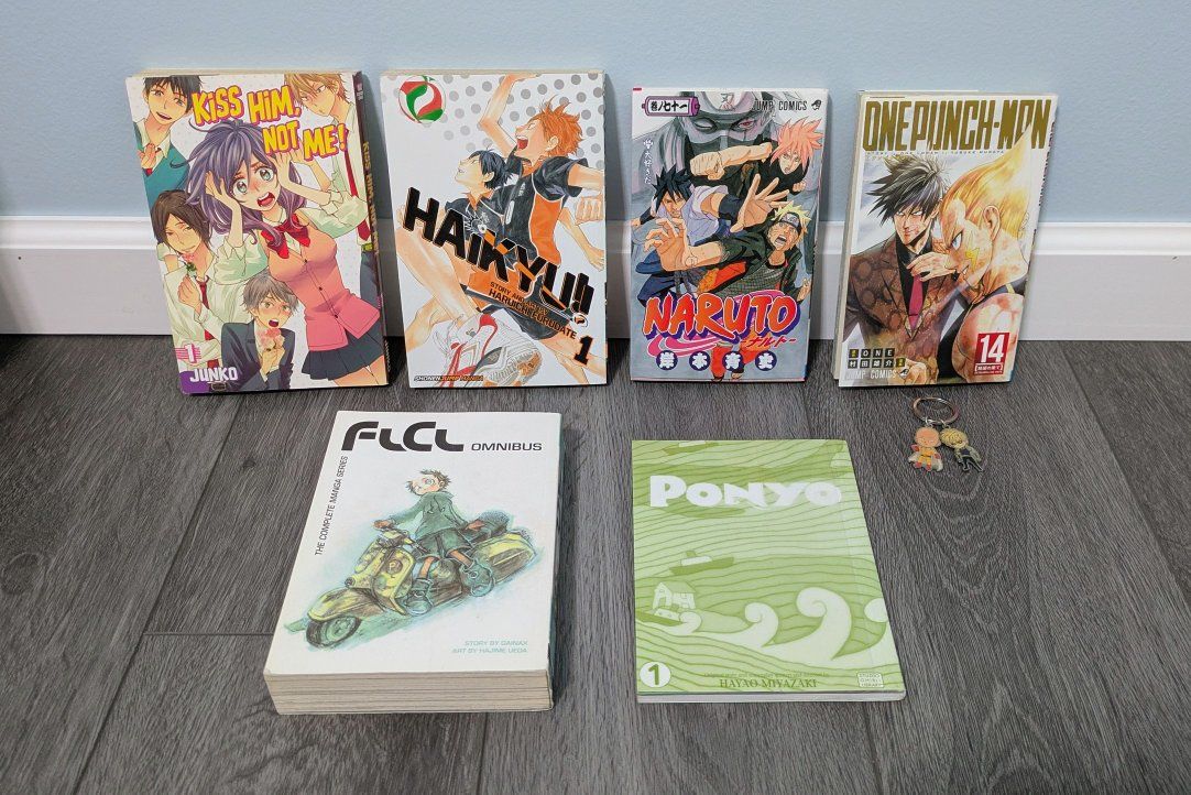 Assorted Manga Lot - Naruto, One Punch Man, Haikyuu, FLCL, Ponyo, Kiss Him Not Me