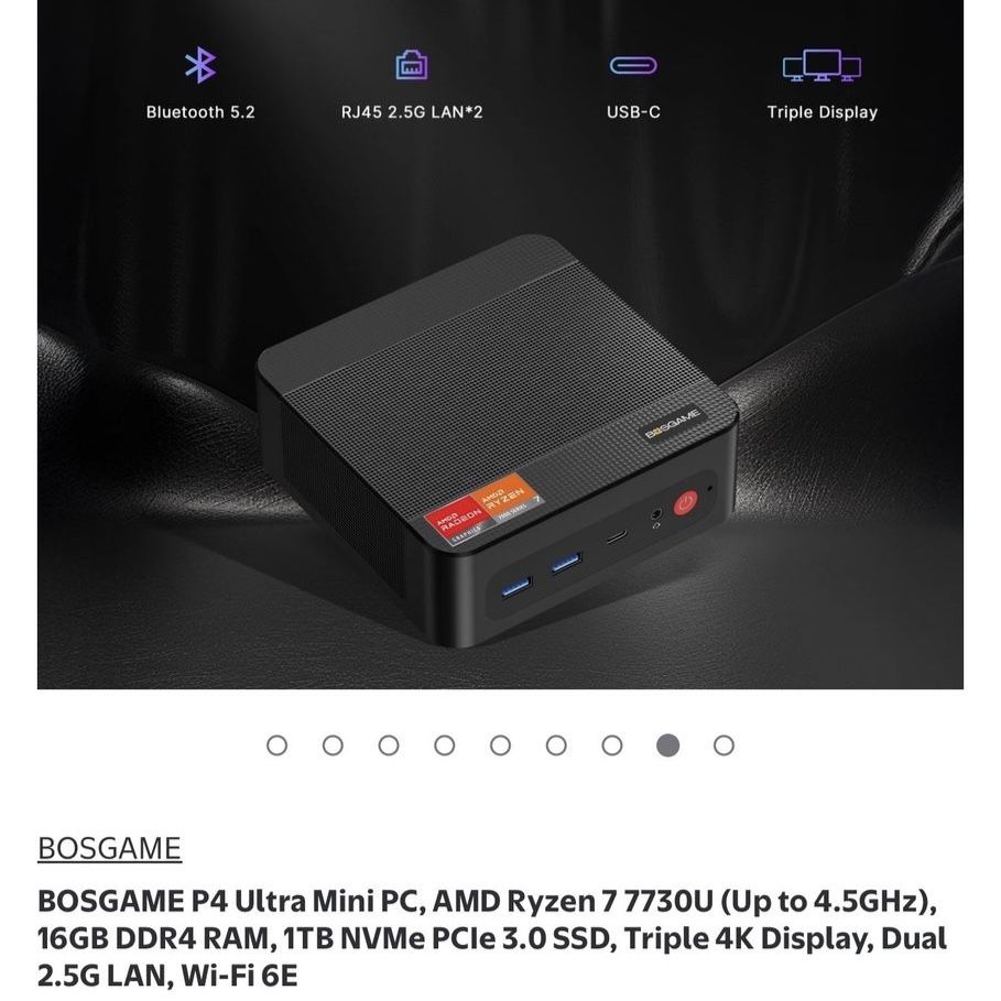 BOSGAME P4 Ultra Mini PC AMD Ryzen 7 7730U 16GB RAM 1TB SSD Wi-Fi 6E