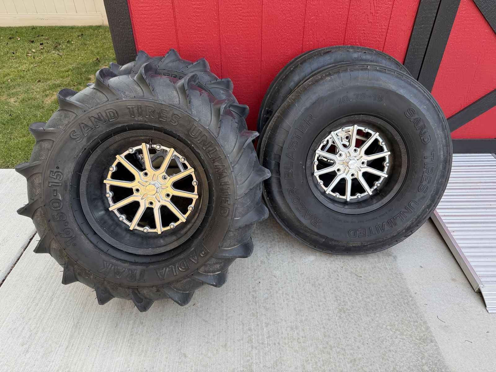 Packard Carbon Wheels with Sand Tires Unlimited Paddle Tires (Set of 4) - Razor Blaster & Padla Trak