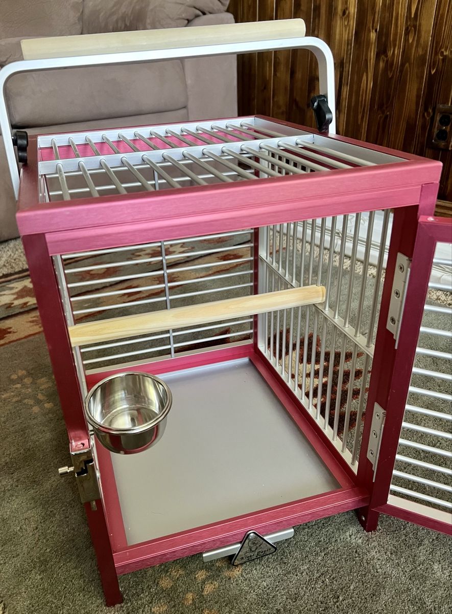 King's Cages Aluminum Travel Bird Carrier Cage - Red (15" x 14" x 12")