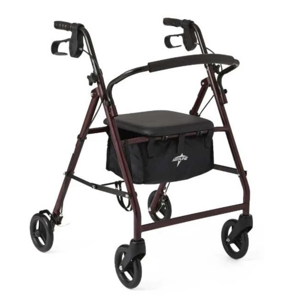 NEW Medline Basic Steel Rollator, Foldable, Brakes, Magenta, Lightweight, With Underseat Storage