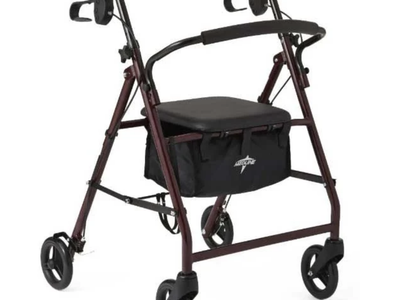 NEW Medline Basic Steel Rollator, Foldable, Brakes, Magenta, Lightweight, With Underseat Storage