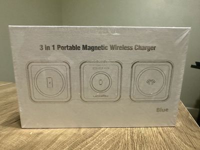 3-in-1 Portable Magnetic Wireless Charger - Blue, for iPhone, Apple Watch, AirPods