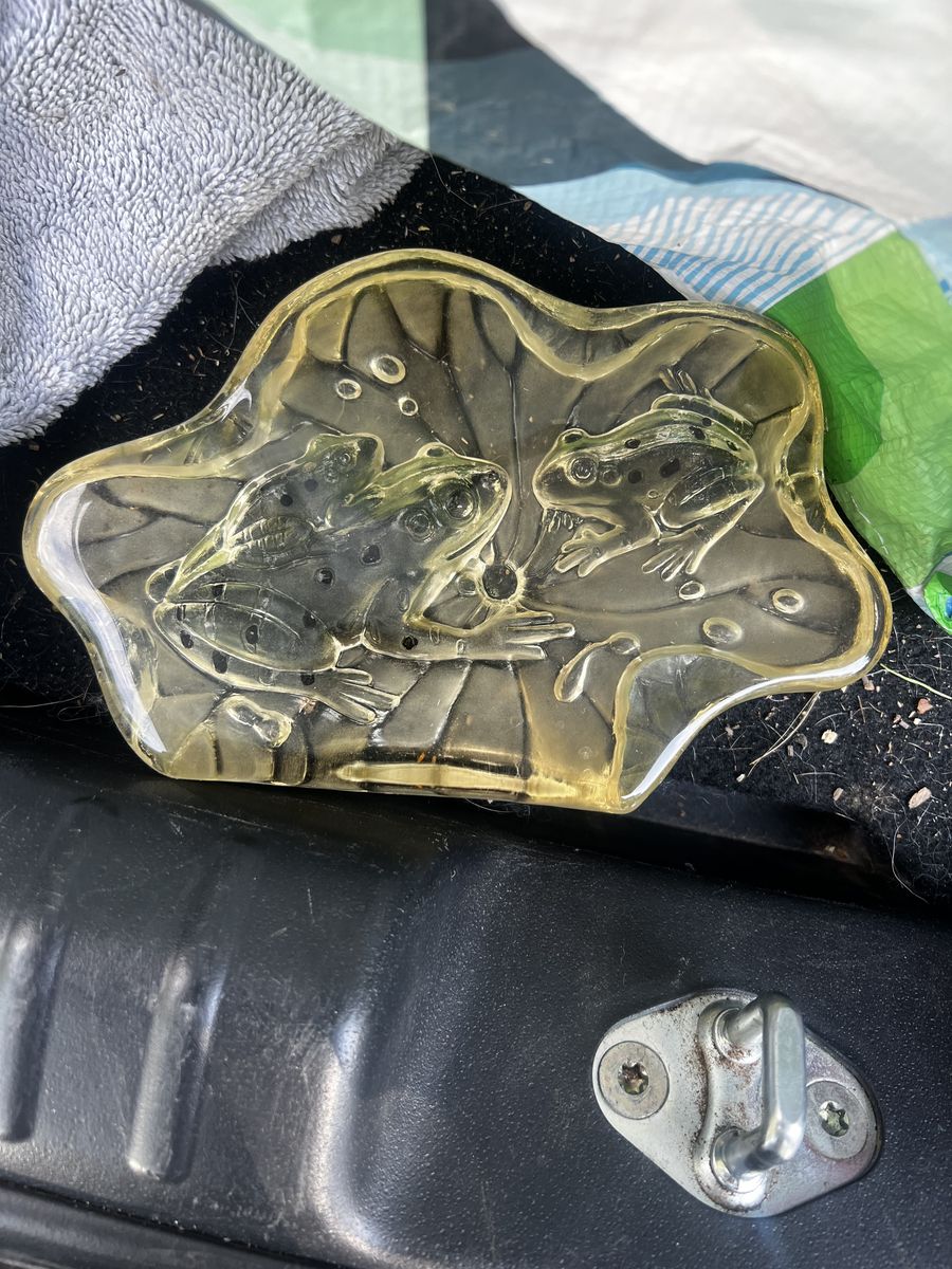 Vintage Glass Frog Ashtray/Trinket Dish - Clear Frogs on Leaf Design