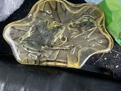 Vintage Glass Frog Ashtray/Trinket Dish - Clear Frogs on Leaf Design