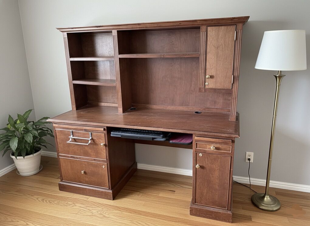 Custom Built Chery Wood Computer Desk With Hutch