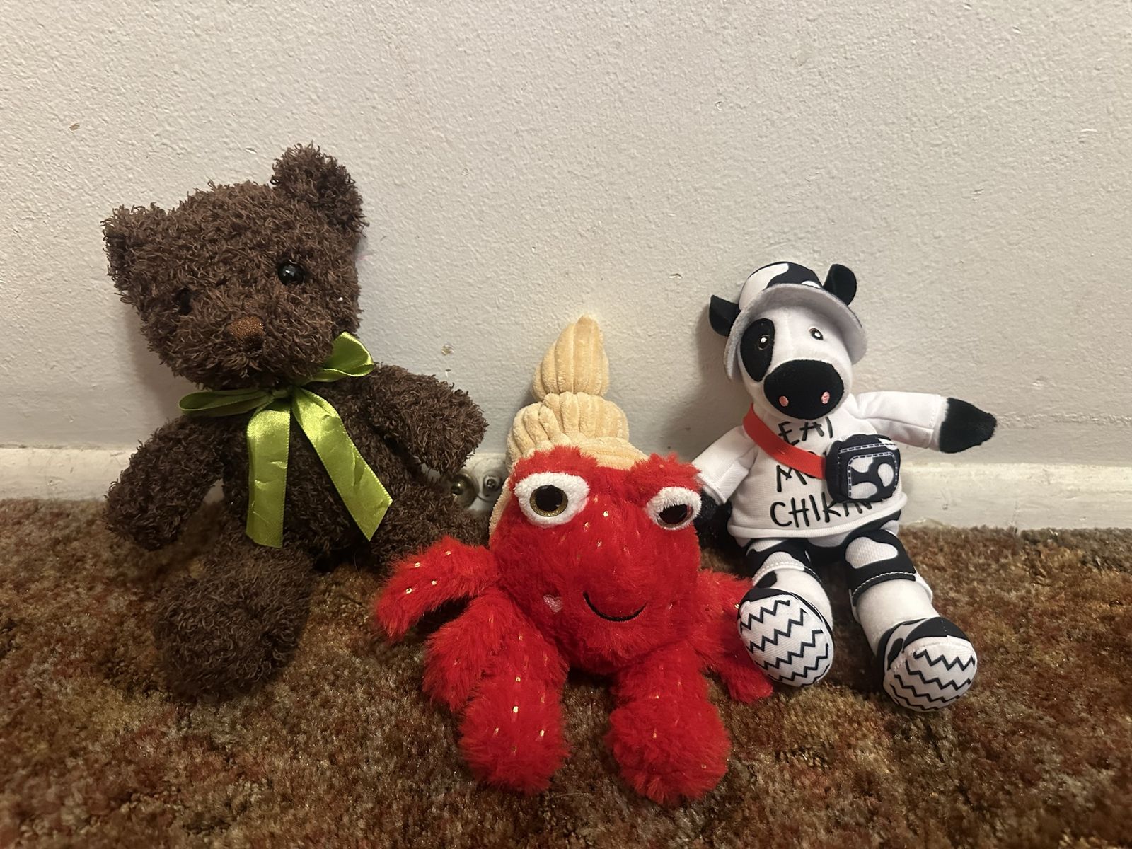 Cute Stuffed Animal Lot - Bear, Crab, and Cow Plush Toys