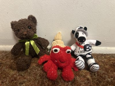 Cute Stuffed Animal Lot - Bear, Crab, and Cow Plush Toys