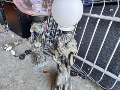 Set of Two Antique Joan of Arc Figural Lamp – Gothic Art Deco Bronze Statue Light One of a Kind.