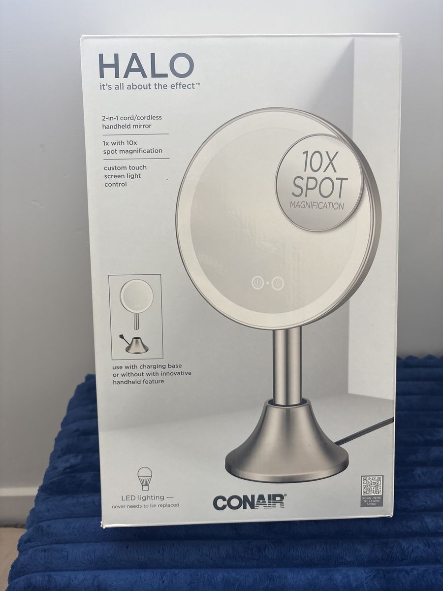 Conair HALO 2-in-1 Cord/Cordless Handheld LED Makeup Mirror with 10x Spot Magnification & Touch Control