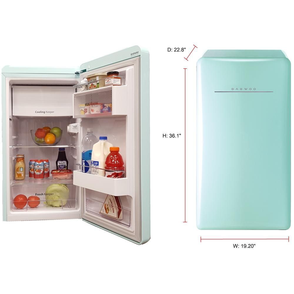 4.4 Cubic Feet Retro-Style Blue-Green Mini Refrigerator with Freezer $50