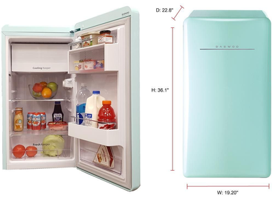 4.4 Cubic Feet Retro-Style Blue-Green Mini Refrigerator with Freezer $50