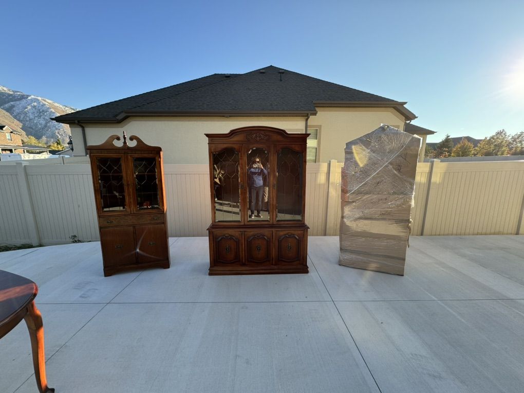 Refinished Solid Wood China Cabinet 3 Piece Set