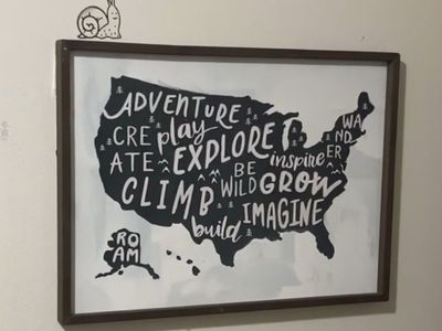 Framed USA Map Adventure Art Print - Black & White Inspirational Wall Decor