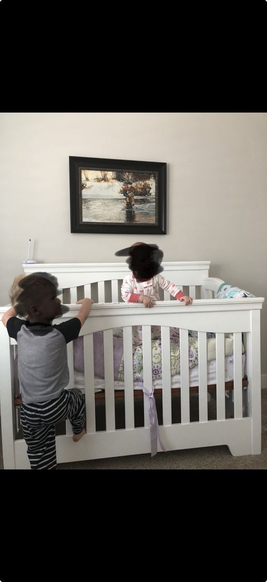 White Wooden Crib - Standard Size Baby Crib, Adjustable Mattress Height, Durable Construction