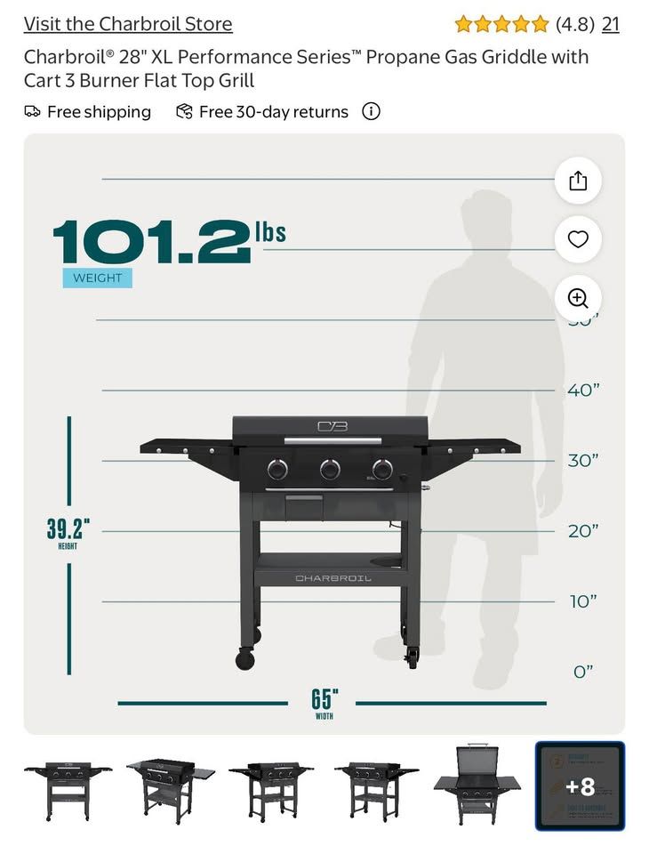 Charbroil® 28" XL Performance Series™ Propane Gas Griddle with Cart 3 Burner Flat Top Grill