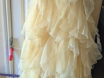 Yellow Ruffled Formal Gown Dress Size 6 with Rhinestone Detail