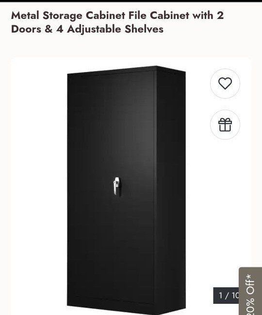 New in Box 
Black Metal Storage Cabinet with 2 Doors & 4 Adjustable Shelves, 72" Tall