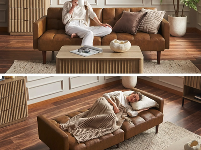 New Faux Leather Sofa Bed – Pecan Brown (Sleeper Couch)