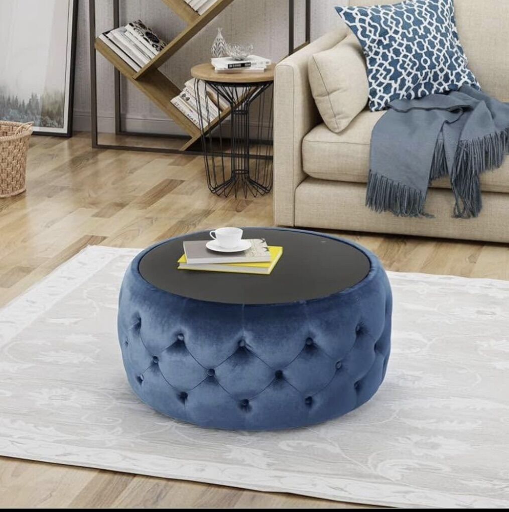 Round Velvet Ottoman Coffee Table
