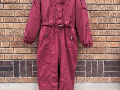 NILS Snow Ski One-Piece Suit - Womens 16 - Hooded - Sherpa Collar -Retro Vintage