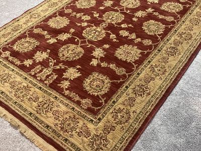 Red and Beige Traditional Floral Area Rug with Fringe