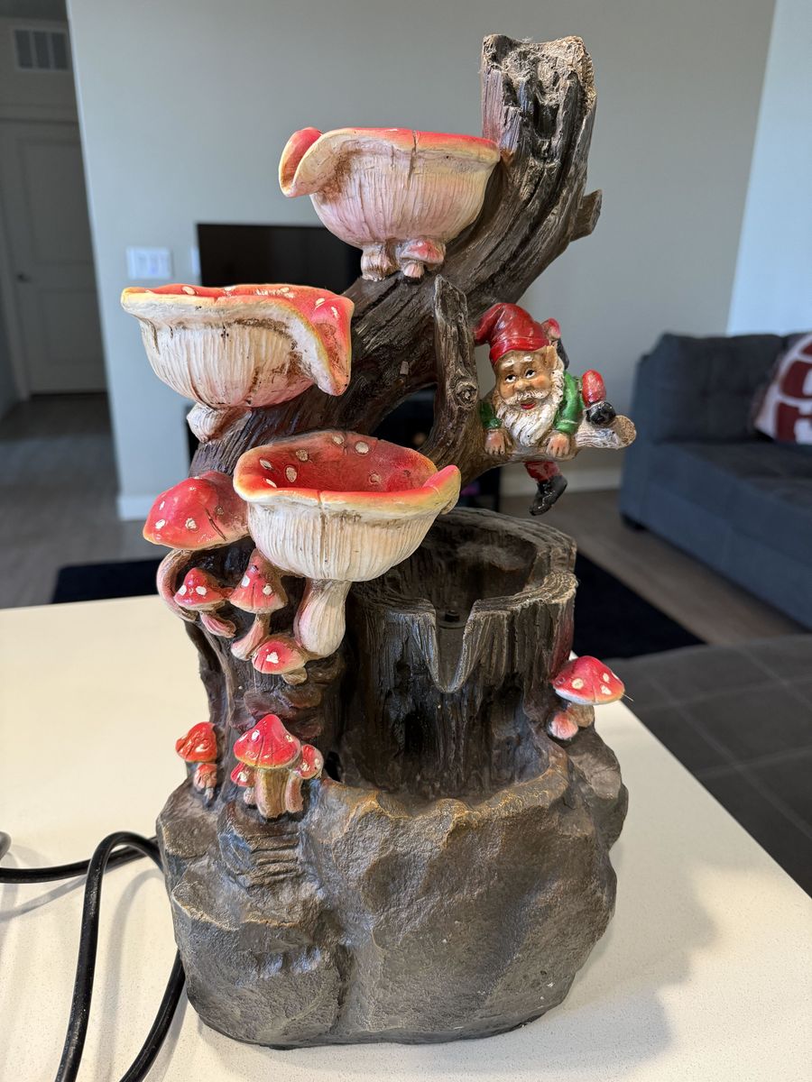 Cracker Barrel Gnome & Mushroom Water Fountain - $45