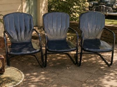 Set Of 3 Vintage Mid Century Warmack Shellback Metal Patio Chairs