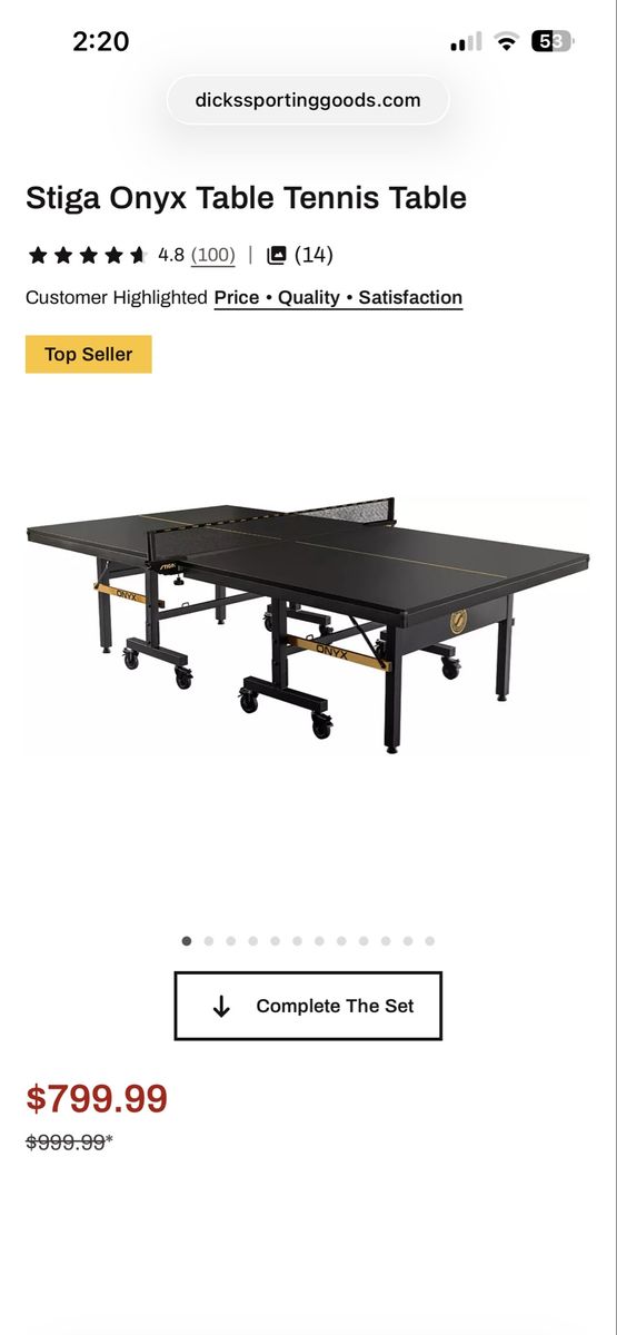 Stiga Onyx Table Tennis Table, Black/Gold, Foldable, Regulation Size, Indoor