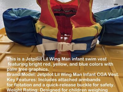 Jetpilot Lil Wing Man Infant CGA Swim Vest - Red/Yellow/Blue - Armbands & Quick-Release - 30-50 lbs