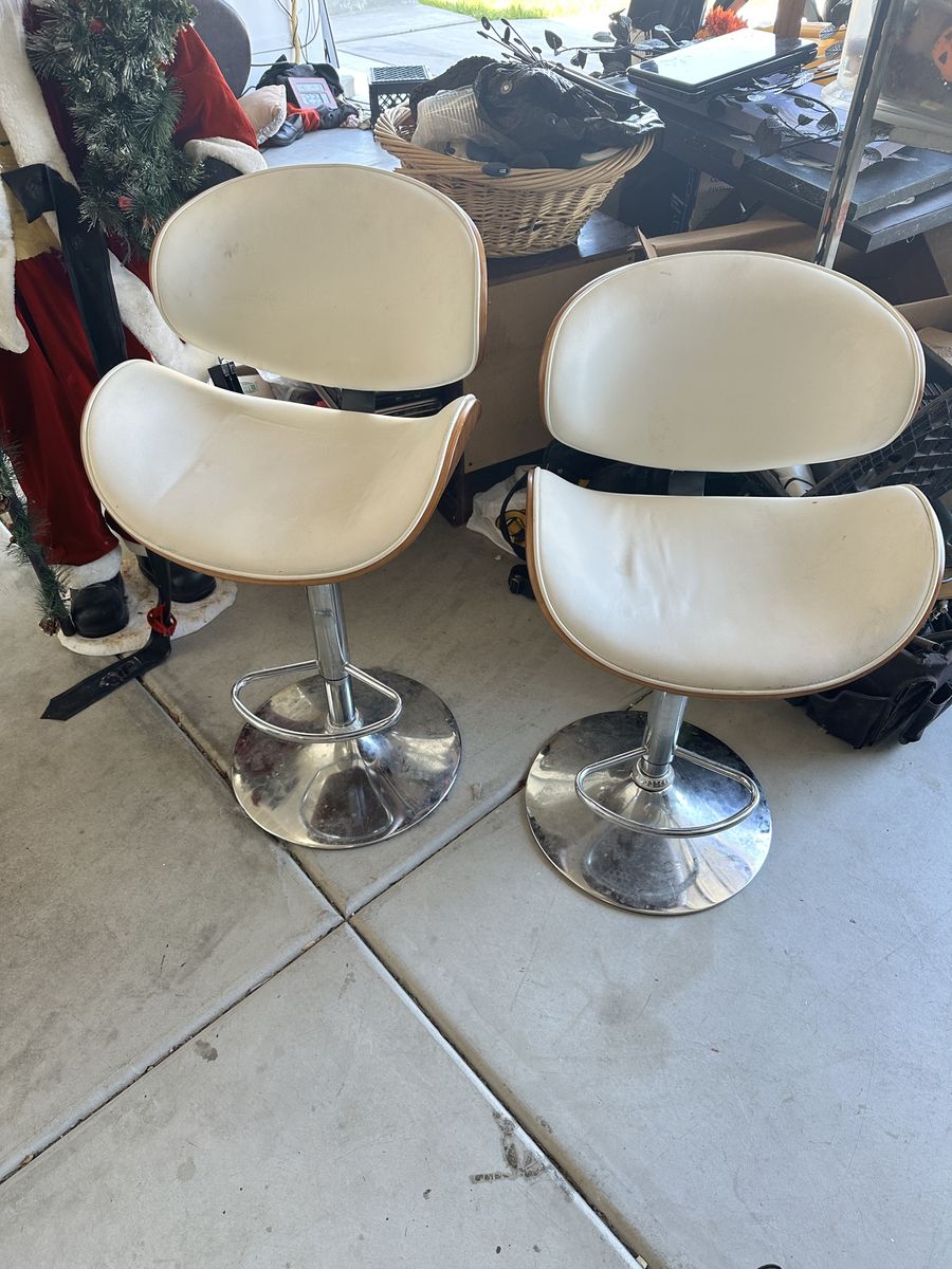 2 adjustable white barstool chairs
