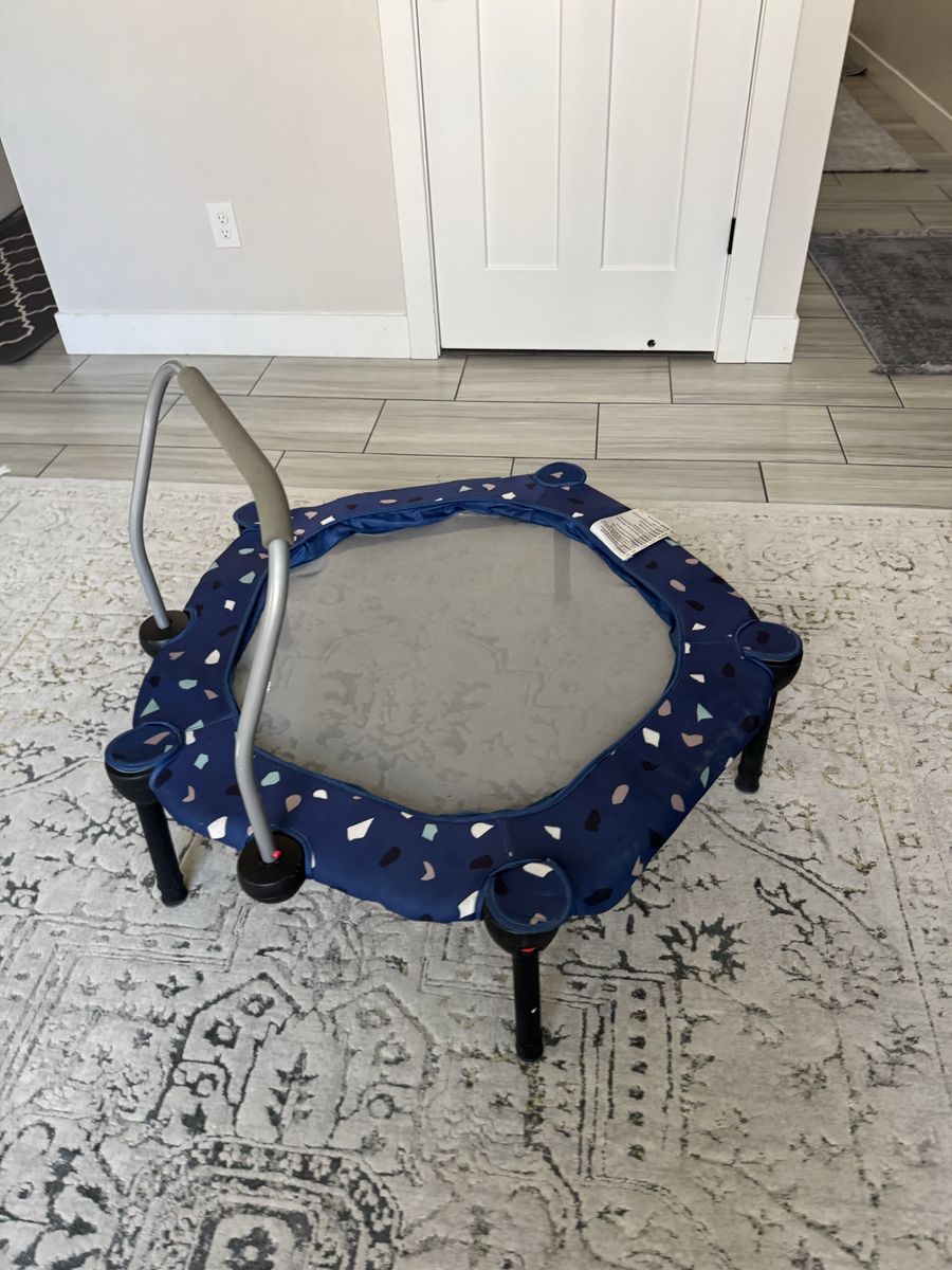Kids Mini Trampoline with Handrail Blue Terrazzo Pattern