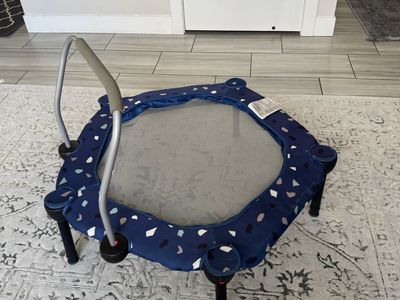 Kids Mini Trampoline with Handrail Blue Terrazzo Pattern