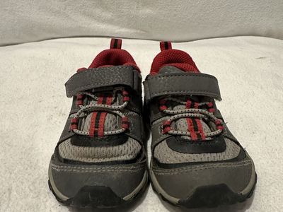 Merrell toddler size 6 grey mesh, and Leather with black and red trim, hiking shoes