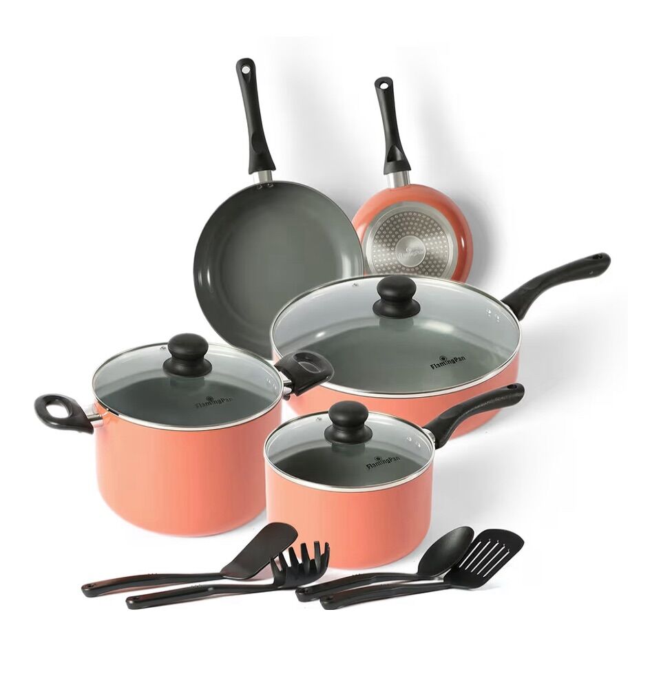 New 12 Pcs Flamingpan Pan and Pot Set
