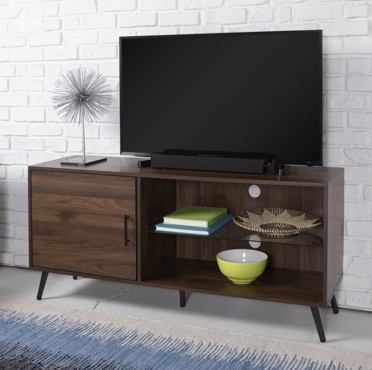 52" Mid-Century TV Stand - Dark Walnut/Black Legs (Walker Edison)